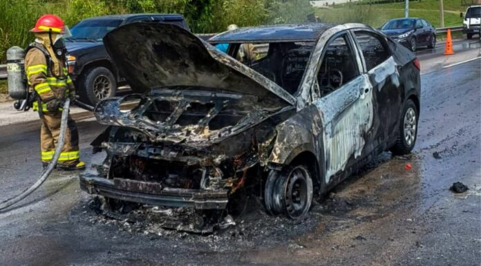 Elementos del Cuerpo de Bomberos extinguieron un incendio en vehículo sobre la integración del bulevar Constitución.