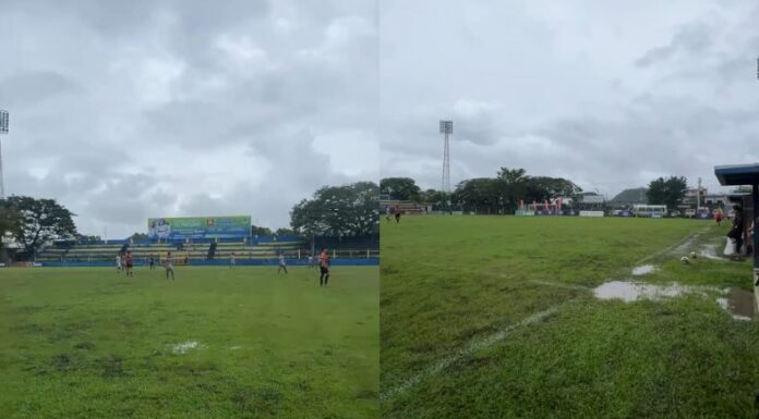 Las condiciones climáticas en San Rosa de Lima no son favorecedoras previo al partido de la categoría mayor. El campo ha sufrido daños.