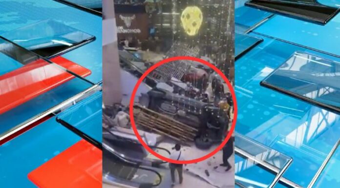 En redes sociales se hizo viral un video impactante de un vehículo que cayó desde un cuarto piso de un centro comercial de Guatemala.