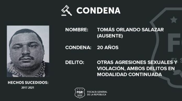 La Fiscalía General de la República (FGR) reportó que un hombre fue condenado a 20 años de prisión por agredir a su expareja.