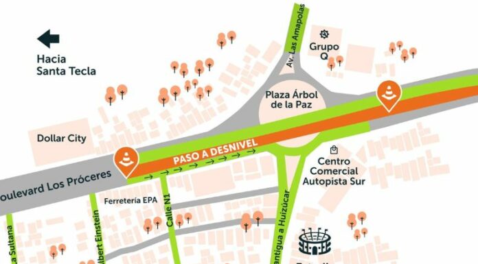 Para este fin de semana, el FOVIAL anunció que el tránsito vehicular estará restringido en el paso a desnivel del Árbol de La Paz.