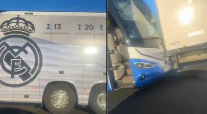 El automotor oficial del Real Madrid protagonizó un accidente, pero en el mismo no se encontraban los jugadores de la plantilla.
