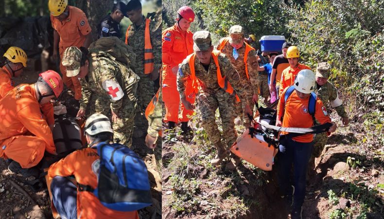 Elementos de Bomberos y la Fuerza Armada auxiliaron a una persona lesionada cuando practicaba senderismo en el Cerro Eramón.