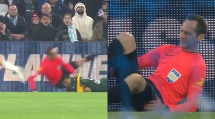 El árbitro asistente del Olympique Marsella-Mónaco abandonó el terreno de juego producto de una lesión en el tobillo.