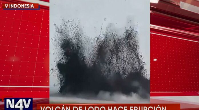 En Indonesia, un volcán de lodo hizo erupción, que elevó una gran columna sobre una comunidad, sin embargo, no hubo lesionados.