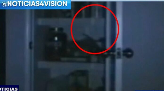 Las cámaras de vigilancia de una vivienda, captaron lo que parece ser la figura de una niña en un mueble de cocina.