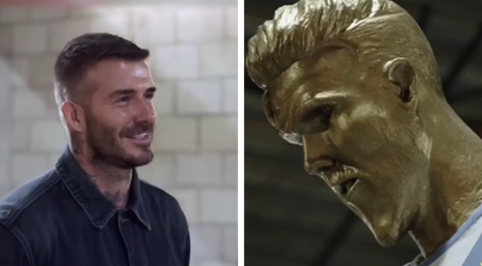 El rostro de David Beckham fue motivo de gracia en un video publicado en redes sociales al ver una estatua cuando jugaba en el Galaxy.