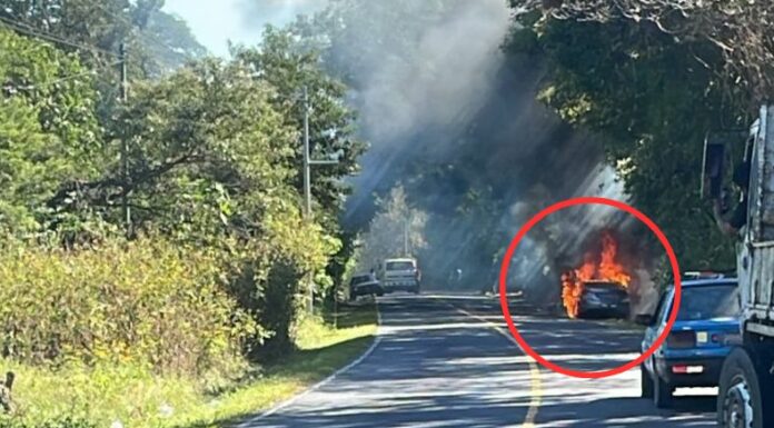 A estas horas de la tarde, se reporta un vehículo en llamas en el municipio El Congo, en el distrito de Santa Ana.