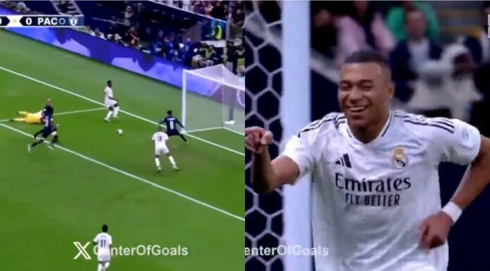 El equipo merengue se adelanta en el marcador gracias a una gran jugada de Vinicius que acabó al fondo de las redes por el pie de Mbappé.