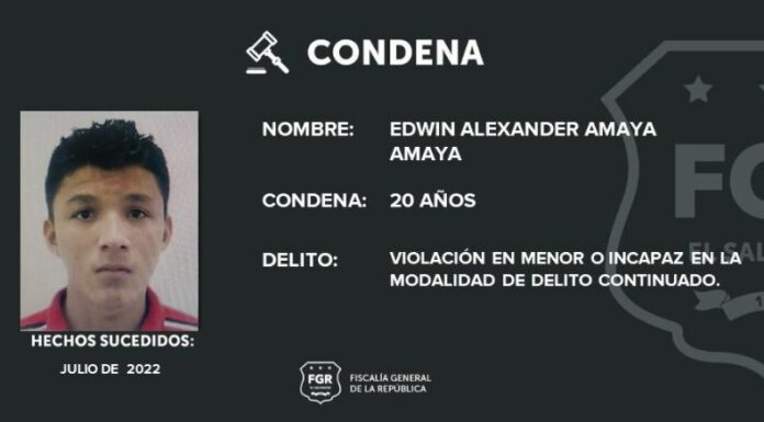 La FGR informó este día, la condena de 20 años de cárcel contra Edwin Amaya por violar a una menor de once años.