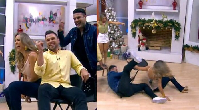 Luciana Sandoval, entre risas y diversión, cayó al piso en una de las dinámicas en pleno set de Liberadas, el pasado viernes.