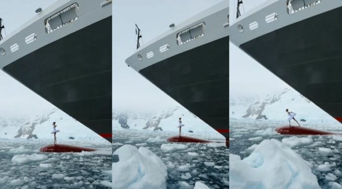 Una bailarina francesa captó la atención mundial al realizar una deslumbrante coreografía sobre el bulbo de una proa de un barco en plena Antártida.