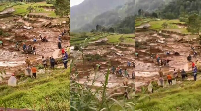Las intensas lluvias registradas en las últimas horas provocaron un deslizamiento de tierra que soterró a varias personas.