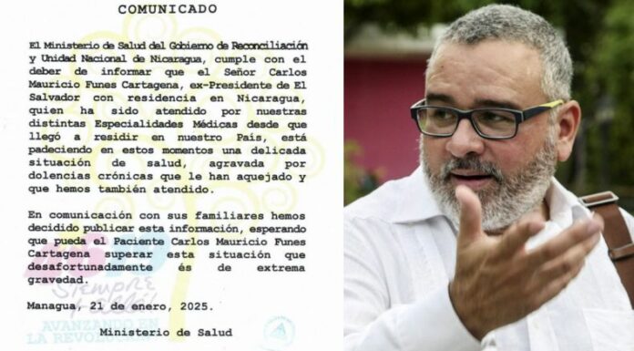 El ministerio de salud de Nicaragua, donde Funes está asilado desde 2016, considera que enfrenta una “situación de extrema gravedad”.