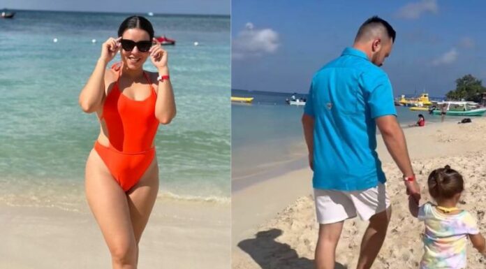 Mario Sibrián y Mishelle Murga se fueron a una nueva aventura familiar hacia la bella playa de Roatán, Honduras.