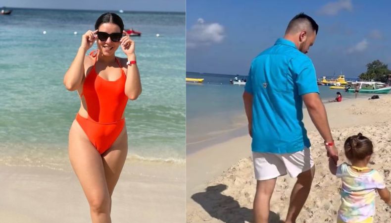 Mario Sibrián y Mishelle Murga se fueron a una nueva aventura familiar hacia la bella playa de Roatán, Honduras.