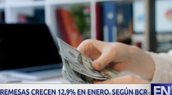 Las remesas crecieron un 12.9% en enero, registrado como el mayor aumento desde 2021, según datos oficiales del Banco Central de Reserva.