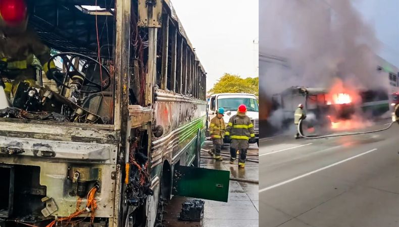 Un autobús interdepartamental se incendió en las cercanías de la Basílica Nuestra Señora de Guadalupe en Antiguo Cuscatlán, La Libertad.