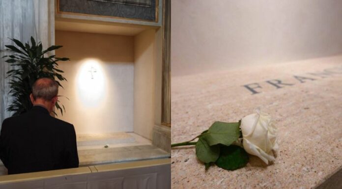 El cardenal Gregorio Rosa Chávez oró frente a la tumba del papa Francisco en la basílica Santa María la Mayor.