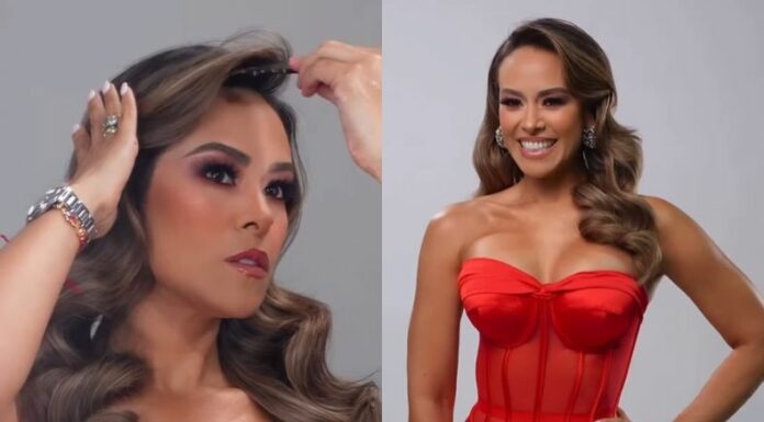 Nuevamente la presentadora Luciana Sandoval robó suspiros con un diseño tipo corsé, transparencias sutiles y una imponente falda drapeada que marcó tendencia.