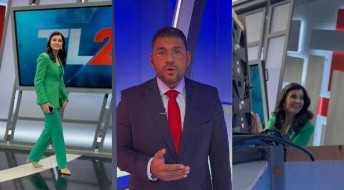 La presentadora del Informativo TL2, Lourdes Lara, se llevó tremendo susto a pocos minutos de entrar al aire.