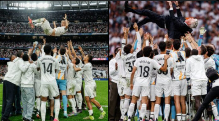 Carlo Ancelotti y Luka Modric recibieron un homenaje de despedida tras el partido del Real Madrid ante la Real Sociedad este sábado.