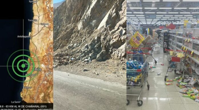 El sismo en Chile ocurrió a las 13:15 horas (hora local). Según, información del Centro Sismológico Nacional (CSN). Se reportan cortes de energía y desprendimientos de tierra.