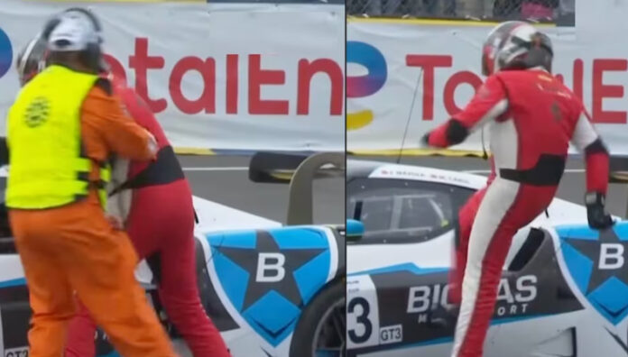 Dos pilotos se fueron a los golpes tras chocar durante la mítica carrera de las 24 horas de Le Mans en Francia.