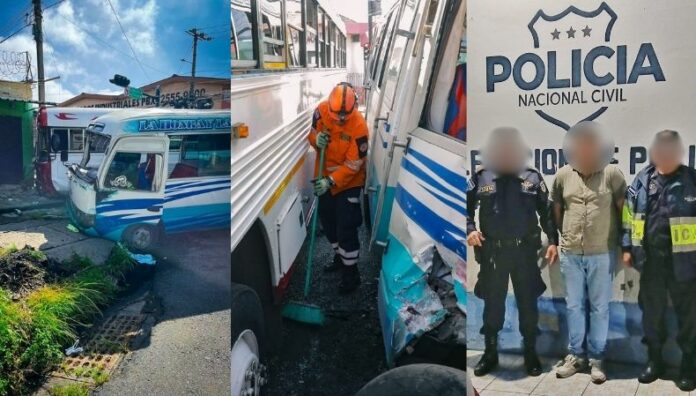 Accidentes de tránsito dejan más de una docena de lesionados y dos capturados por conducción peligrosa Un accidente entre unidades del transporte colectivo dejó más de una docena de lesionados en la capital. Dos conductores fueron capturados por conducción peligrosa.