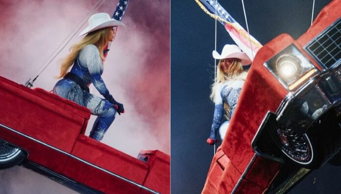 Beyoncé sufre accidente técnico durante su show en Houston Un desperfecto técnico en pleno concierto provocó que el vehículo suspendido donde viajaba Beyoncé se inclinara peligrosamente. La rápida reacción de la cantante evitó una tragedia.