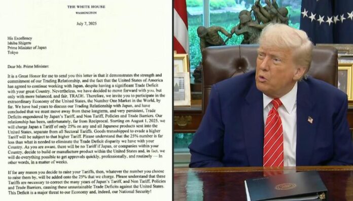 Trump impondrá aranceles adicionales del 25% a Japón y Surcorea Los aranceles entrarán en vigor a partir del 1 de agosto y la Casa Blanca advirtió de más subidas si los países afectados toman represalias.