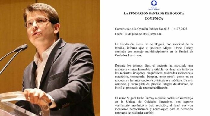 El senador y precandidato presidencial Miguel Uribe Turbay muestra una evolución clínica favorable y comenzará su rehabilitación neurológica.
