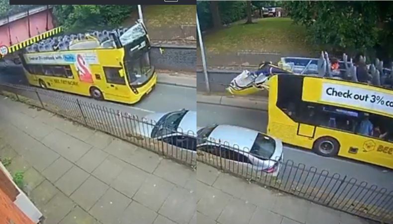 Un autobús chocó contra el acueducto del Canal de Bridgewater, en Manchester, Inglaterra, dejando al menos 20 personas heridas.
