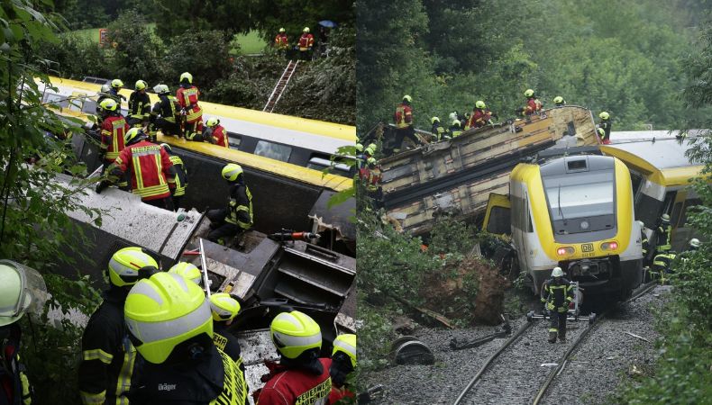 Cerca de 100 personas iban en el tren cuando dos vagones se descarrilaron en una zona boscosa de Alemania, dejando al menos tres muertos.