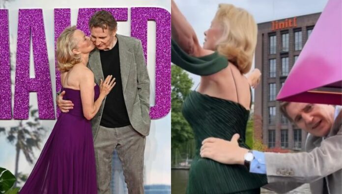 Liam Neeson y Pamela Anderson recrean escena del Titanic Durante la promoción de su nueva película, los actores sorprendieron al recrear una escena de