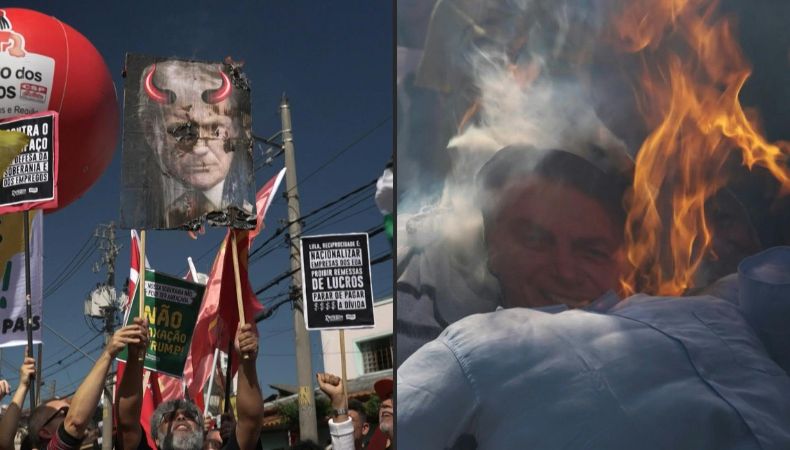 Cientos de brasileños protestaron en varias ciudades para defender la soberanía nacional y rechazar el arancel del 50 % impuesto por Trump a Brasil.