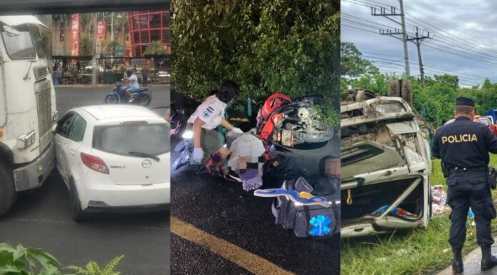 Volcadura, choques y atropellos marcaron una jornada con alto número de emergencias viales en El Salvador. Autoridades piden precaución al conducir.