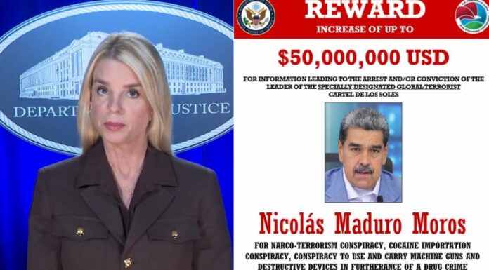 EE. UU. ofreció este jueves una recompensa de $50 millones por información que lleve al arresto del presidente de Venezuela, Nicolás Maduro.