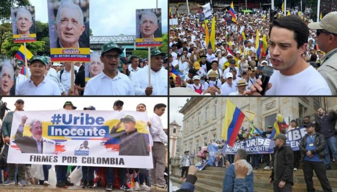 Colombianos marchan en apoyo a expresidente Uribe tras condena Miles de colombianos salieron a las calles para apoyar al expresidente Álvaro Uribe tras ser sentenciado a 12 años de arresto domiciliario.