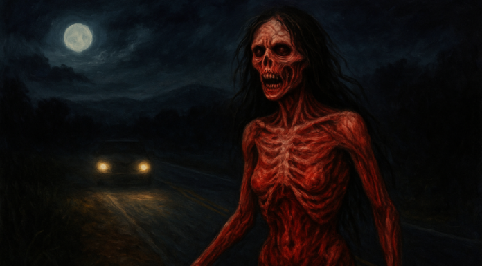 La descarnada, una aterradora mujer sin piel que acecha en carreteras solitarias y caminos rurales de El Salvador.