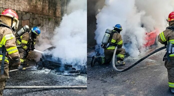 Bomberos sofocaron esta mañana un incendio en un vehículo en el Paseo General Escalón y 75.ª avenida Norte, en San Salvador.