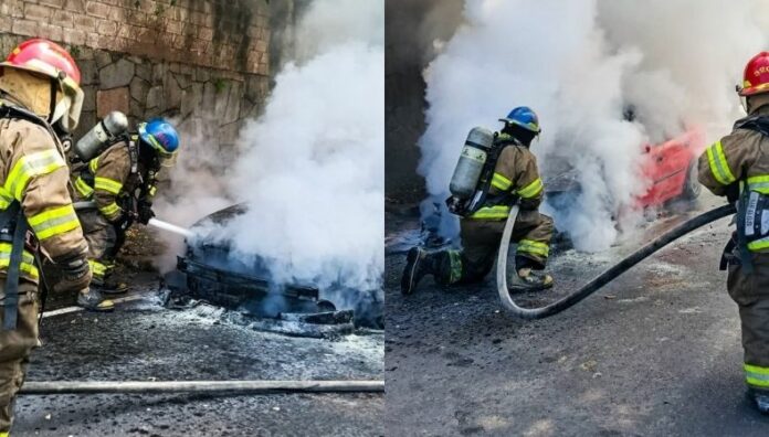 Vehículo se incendia en Paseo General Escalón, San Salvador Bomberos sofocaron esta mañana un incendio en un vehículo en el Paseo General Escalón y 75.ª avenida Norte, en San Salvador.