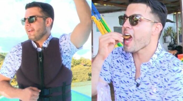 El presentador degustó las famosas pescaditas durante su visita al lago de Ilopango y disfrutó un recorrido en lancha con música y baile.