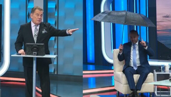 Moisés Urbina fue recibido con ¡un paraguas! en el set de TCS Noticias En la sección del clima de TCS Noticias, Moisés Urbina fue recibido por Eduardo Arévalo con un paraguas. Esta fue la razón.