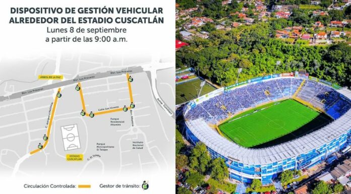El VMT mantiene activo un dispositivo de gestión vehicular en los alrededores del estadio Cuscatlán por el partido entre El Salvador y Surinam.