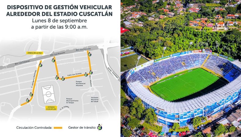 El VMT mantiene activo un dispositivo de gestión vehicular en los alrededores del estadio Cuscatlán por el partido entre El Salvador y Surinam.
