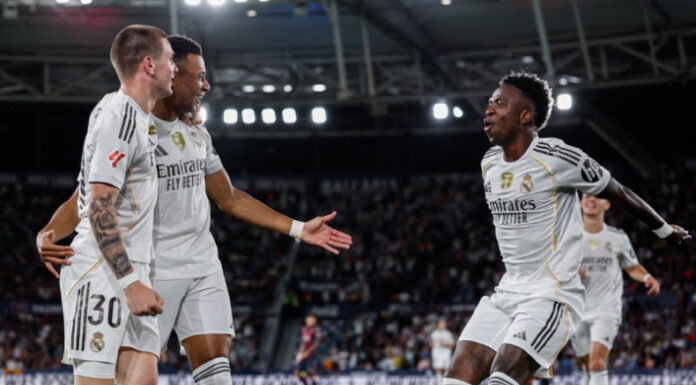 Real Madrid goleó de visitante al recién ascendido Levante y mantiene el paso perfecto en seis partidos disputados.