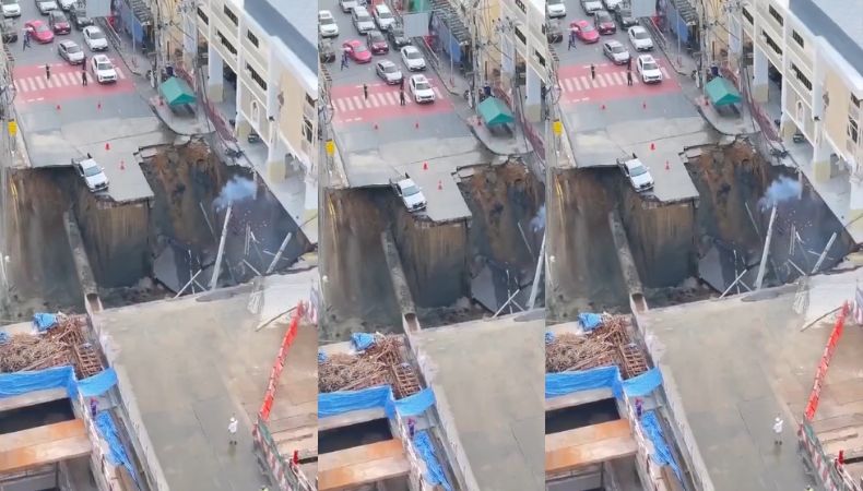 Un hundimiento en una concurrida calle de Bangkok, en Tailandia dejó un enorme agujero frente a un hospital y obligó a evacuar la zona.