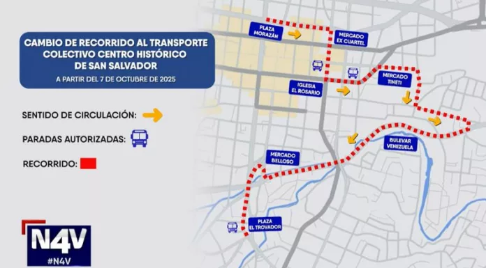 El nuevo recorrido de buses y microbuses aplica para las unidades que circulan en el sentido norte-sur del Centro Histórico de San Salvador.