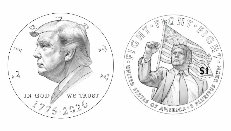 Este sería el diseño preliminar de la moneda de un dólar con la imagen de Trump